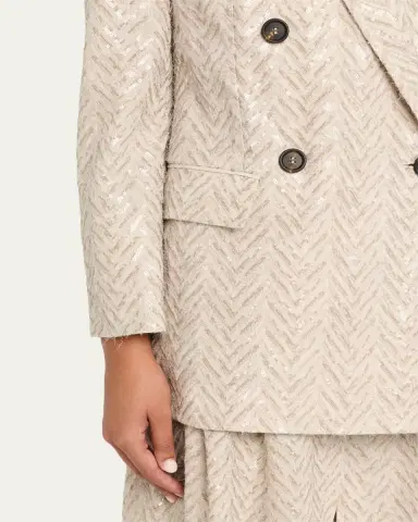 Brunello Cucinelli Dazzling Chevron Linen Double-Breasted Blazer Jacket | Thumbnail 5 Brunello Cucinelli Dazzling Chevron Linen Double-Breasted Blazer Jacket | Thumbnail 5