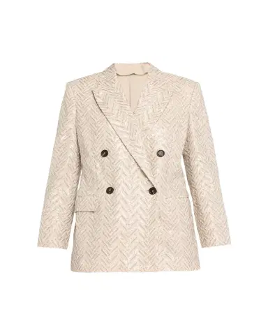 Brunello Cucinelli Dazzling Chevron Linen Double-Breasted Blazer Jacket | Thumbnail 1 Brunello Cucinelli Dazzling Chevron Linen Double-Breasted Blazer Jacket | Thumbnail 1