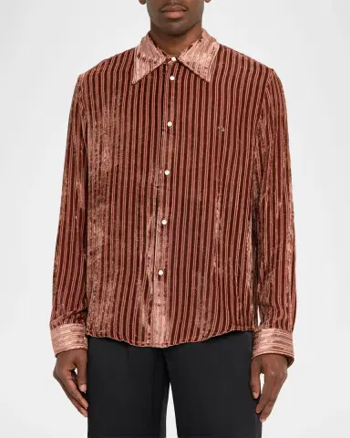 Amiri Men's Velvet Stripe Dress Shirt | Thumbnail 8 Amiri Men's Velvet Stripe Dress Shirt | Thumbnail 8