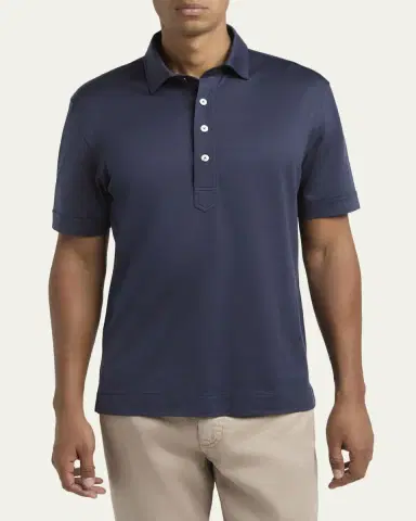 Zegna Men's Leggerissimo Cotton and Silk Polo Shirt | Thumbnail 4 Zegna Men's Leggerissimo Cotton and Silk Polo Shirt | Thumbnail 4