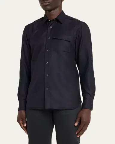 Kiton Men's Textured Cashmere and Wool Snap-Front Overshirt | Thumbnail 4 Kiton Men's Textured Cashmere and Wool Snap-Front Overshirt | Thumbnail 4