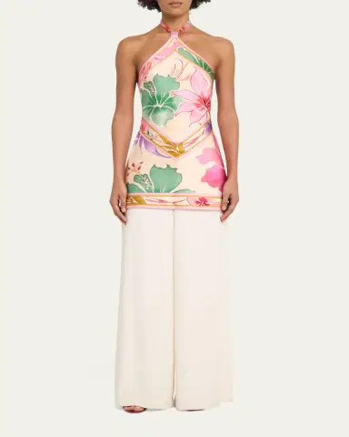 Retrofête Adelaide Floral Silk Knotted Halter Overlay Mini Dress | Thumbnail 2 Retrofête Adelaide Floral Silk Knotted Halter Overlay Mini Dress | Thumbnail 2