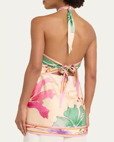 Retrofête Adelaide Floral Silk Knotted Halter Overlay Mini Dress | Thumbnail 3 Retrofête Adelaide Floral Silk Knotted Halter Overlay Mini Dress | Thumbnail 3