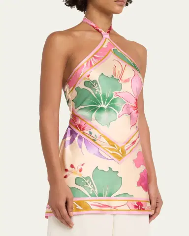 Retrofête Adelaide Floral Silk Knotted Halter Overlay Mini Dress | Thumbnail 4 Retrofête Adelaide Floral Silk Knotted Halter Overlay Mini Dress | Thumbnail 4
