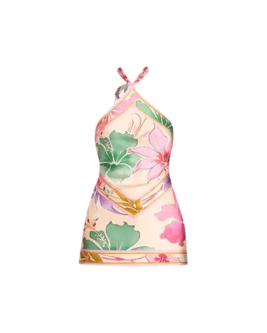 Retrofête Adelaide Floral Silk Knotted Halter Overlay Mini Dress | Thumbnail 1 Retrofête Adelaide Floral Silk Knotted Halter Overlay Mini Dress | Thumbnail 1