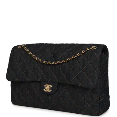 Chanel Chanel XXL Classic Single Travel Flap Bag Dark Blue Denim Brushed Gold Hardware | Thumbnail 5 Chanel Chanel XXL Classic Single Travel Flap Bag Dark Blue Denim Brushed Gold Hardware | Thumbnail 5