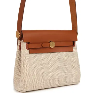 HERMÈS Hermes Herbag Zip 20 Mini Ecru and Beige Toile H Canvas and Fauve Vache Hunter Gold Hardware | Thumbnail 2 HERMÈS Hermes Herbag Zip 20 Mini Ecru and Beige Toile H Canvas and Fauve Vache Hunter Gold Hardware | Thumbnail 2