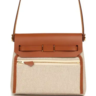 HERMÈS Hermes Herbag Zip 20 Mini Ecru and Beige Toile H Canvas and Fauve Vache Hunter Gold Hardware | Thumbnail 4 HERMÈS Hermes Herbag Zip 20 Mini Ecru and Beige Toile H Canvas and Fauve Vache Hunter Gold Hardware | Thumbnail 4