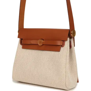 HERMÈS Hermes Herbag Zip 20 Mini Ecru and Beige Toile H Canvas and Fauve Vache Hunter Gold Hardware | Thumbnail 5 HERMÈS Hermes Herbag Zip 20 Mini Ecru and Beige Toile H Canvas and Fauve Vache Hunter Gold Hardware | Thumbnail 5