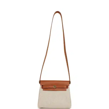 HERMÈS Hermes Herbag Zip 20 Mini Ecru and Beige Toile H Canvas and Fauve Vache Hunter Gold Hardware | Thumbnail 7 HERMÈS Hermes Herbag Zip 20 Mini Ecru and Beige Toile H Canvas and Fauve Vache Hunter Gold Hardware | Thumbnail 7