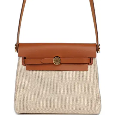 HERMÈS Hermes Herbag Zip 20 Mini Ecru and Beige Toile H Canvas and Fauve Vache Hunter Gold Hardware | Thumbnail 1 HERMÈS Hermes Herbag Zip 20 Mini Ecru and Beige Toile H Canvas and Fauve Vache Hunter Gold Hardware | Thumbnail 1