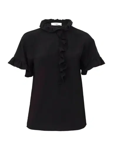 Chloé Crêpe de Chine Short-Sleeve Ruffle Top | Thumbnail 1 Chloé Crêpe de Chine Short-Sleeve Ruffle Top | Thumbnail 1