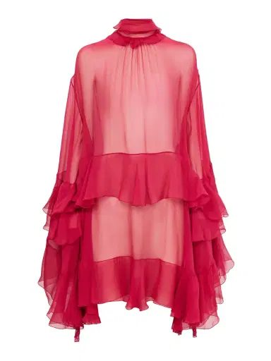 Chloé Silk Mousseline Ruffled Mini Dress | Thumbnail 1 Chloé Silk Mousseline Ruffled Mini Dress | Thumbnail 1