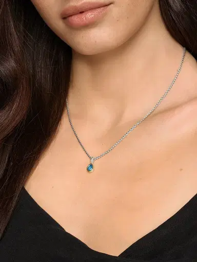 David Yurman Women's Mini Pear Cut Amulet in Sterling Silver with 14K Yellow Gold, 11MM - Hampton Blue Topaz | Thumbnail 2 David Yurman Women's Mini Pear Cut Amulet in Sterling Silver with 14K Yellow Gold, 11MM - Hampton Blue Topaz | Thumbnail 2
