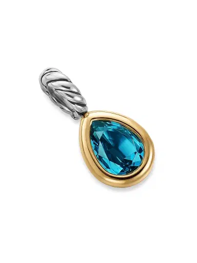 David Yurman Women's Mini Pear Cut Amulet in Sterling Silver with 14K Yellow Gold, 11MM - Hampton Blue Topaz | Thumbnail 3 David Yurman Women's Mini Pear Cut Amulet in Sterling Silver with 14K Yellow Gold, 11MM - Hampton Blue Topaz | Thumbnail 3