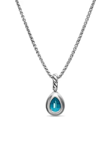 David Yurman Women's Mini Pear Cut Amulet in Sterling Silver with 14K Yellow Gold, 11MM - Hampton Blue Topaz | Thumbnail 4 David Yurman Women's Mini Pear Cut Amulet in Sterling Silver with 14K Yellow Gold, 11MM - Hampton Blue Topaz | Thumbnail 4