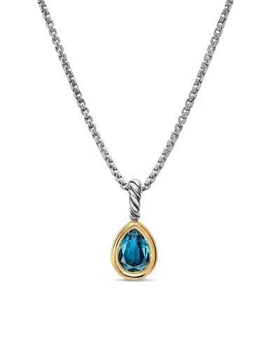 David Yurman Women's Mini Pear Cut Amulet in Sterling Silver with 14K Yellow Gold, 11MM - Hampton Blue Topaz | Thumbnail 1 David Yurman Women's Mini Pear Cut Amulet in Sterling Silver with 14K Yellow Gold, 11MM - Hampton Blue Topaz | Thumbnail 1