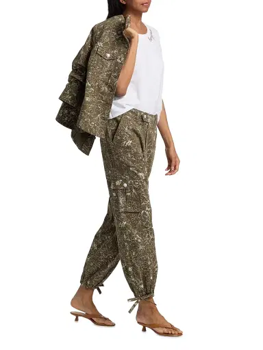 Cinq à Sept Women's Zola Garden Doodle Cargo Pants - Dark Olive White - Size 14 | Thumbnail 2 Cinq à Sept Women's Zola Garden Doodle Cargo Pants - Dark Olive White - Size 14 | Thumbnail 2