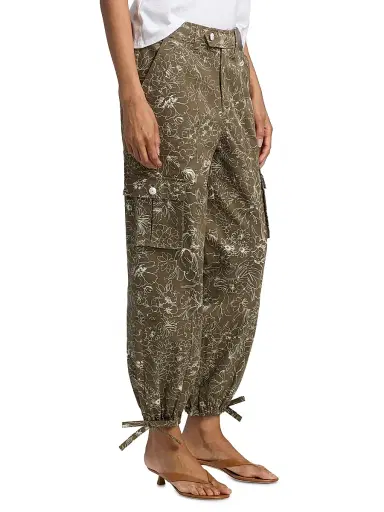 Cinq à Sept Women's Zola Garden Doodle Cargo Pants - Dark Olive White - Size 14 | Thumbnail 4 Cinq à Sept Women's Zola Garden Doodle Cargo Pants - Dark Olive White - Size 14 | Thumbnail 4
