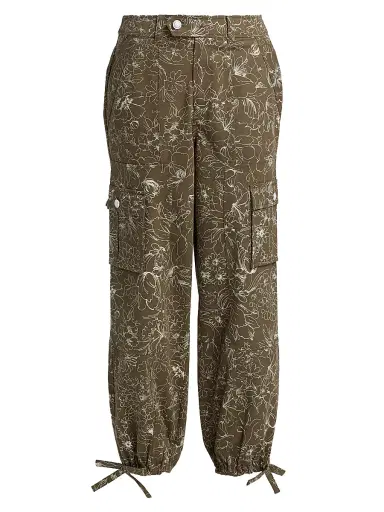 Cinq à Sept Women's Zola Garden Doodle Cargo Pants - Dark Olive White - Size 14 | Thumbnail 1 Cinq à Sept Women's Zola Garden Doodle Cargo Pants - Dark Olive White - Size 14 | Thumbnail 1