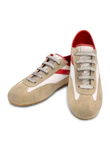 McQueen Women's Boxe Colorblocked Leather & Suede Low-Top Sneakers - White Beige Lipstick | Thumbnail 2 McQueen Women's Boxe Colorblocked Leather & Suede Low-Top Sneakers - White Beige Lipstick | Thumbnail 2