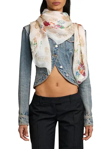 Alexander McQueen Women's Floral & Skull Silk Scarf - Ivory Beige | Thumbnail 2 Alexander McQueen Women's Floral & Skull Silk Scarf - Ivory Beige | Thumbnail 2