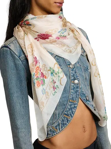 Alexander McQueen Women's Floral & Skull Silk Scarf - Ivory Beige | Thumbnail 3 Alexander McQueen Women's Floral & Skull Silk Scarf - Ivory Beige | Thumbnail 3
