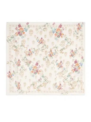 Alexander McQueen Women's Floral & Skull Silk Scarf - Ivory Beige | Thumbnail 1 Alexander McQueen Women's Floral & Skull Silk Scarf - Ivory Beige | Thumbnail 1
