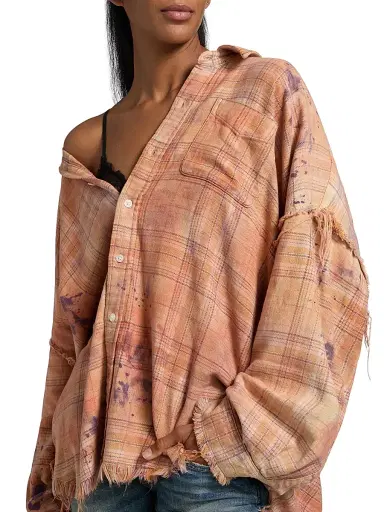 R13 Women's Shredded Seam Plaid Shirt | Thumbnail 6 R13 Women's Shredded Seam Plaid Shirt | Thumbnail 6