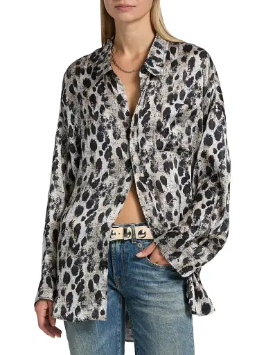 R13 Women's Printed Silk Shirt - Black Silver Leopard | Thumbnail 3 R13 Women's Printed Silk Shirt - Black Silver Leopard | Thumbnail 3