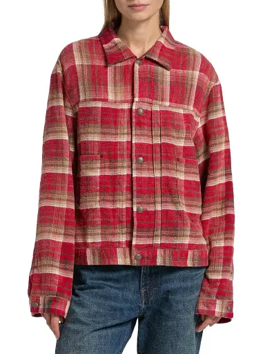 R13 Women's Plaid Cotton Trucker Jacket - Red Plaid - Size Medium | Thumbnail 3 R13 Women's Plaid Cotton Trucker Jacket - Red Plaid - Size Medium | Thumbnail 3