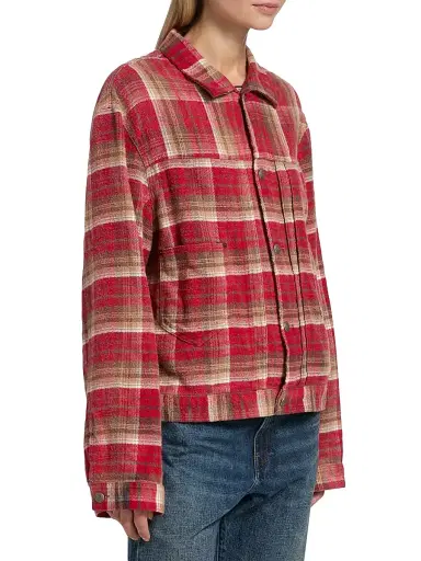 R13 Women's Plaid Cotton Trucker Jacket - Red Plaid - Size Medium | Thumbnail 4 R13 Women's Plaid Cotton Trucker Jacket - Red Plaid - Size Medium | Thumbnail 4