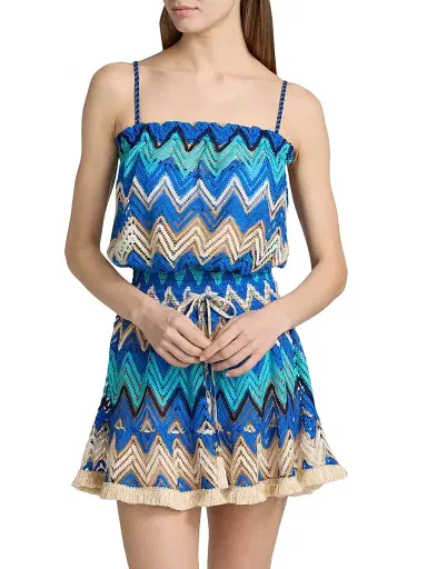 Ramy Brook Women's Lauryn Chevron-Knit Cover-Up Minidress - Blue Chevron | Thumbnail 3 Ramy Brook Women's Lauryn Chevron-Knit Cover-Up Minidress - Blue Chevron | Thumbnail 3