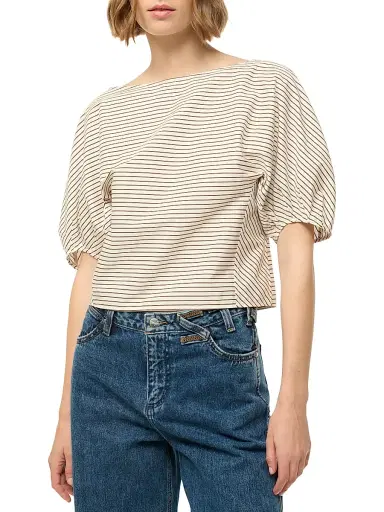 Staud Women's Didi Striped Stretch-Cotton Top - Ivory Dark Oak Micro Stripe - Size XL | Thumbnail 3 Staud Women's Didi Striped Stretch-Cotton Top - Ivory Dark Oak Micro Stripe - Size XL | Thumbnail 3