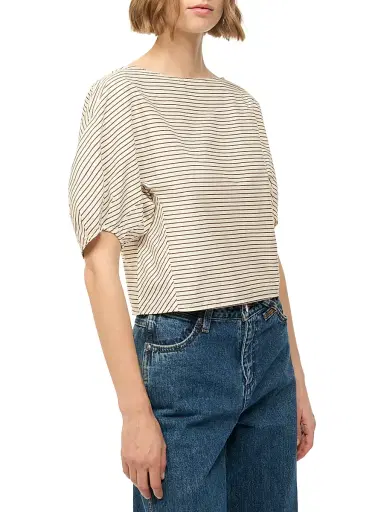 Staud Women's Didi Striped Stretch-Cotton Top - Ivory Dark Oak Micro Stripe - Size XL | Thumbnail 4 Staud Women's Didi Striped Stretch-Cotton Top - Ivory Dark Oak Micro Stripe - Size XL | Thumbnail 4
