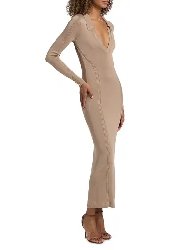 L'Agence Women's Delma Open Collar Knit Maxi Dress - Almond - Size Small | Thumbnail 4 L'Agence Women's Delma Open Collar Knit Maxi Dress - Almond - Size Small | Thumbnail 4