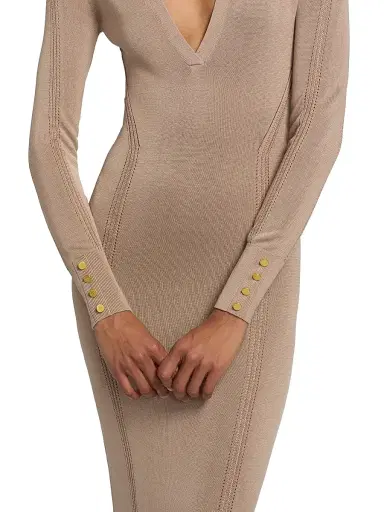 L'Agence Women's Delma Open Collar Knit Maxi Dress - Almond - Size Small | Thumbnail 6 L'Agence Women's Delma Open Collar Knit Maxi Dress - Almond - Size Small | Thumbnail 6