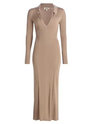 L'Agence Women's Delma Open Collar Knit Maxi Dress - Almond - Size Small | Thumbnail 1 L'Agence Women's Delma Open Collar Knit Maxi Dress - Almond - Size Small | Thumbnail 1
