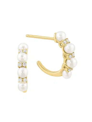 Saks Fifth Avenue Collection Women's 18K Yellow Gold, Cultured Freshwater Pearl & 0.12 TCW Diamond Hoop Earrings - Yellow Gold | Thumbnail 3 Saks Fifth Avenue Collection Women's 18K Yellow Gold, Cultured Freshwater Pearl & 0.12 TCW Diamond Hoop Earrings - Yellow Gold | Thumbnail 3