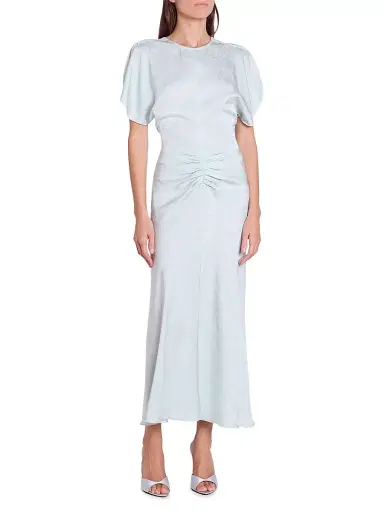 Victoria Beckham Women's Gathered Waist Burnout Velvet Midi-Dress - Aquamarine - Size 0 | Thumbnail 2 Victoria Beckham Women's Gathered Waist Burnout Velvet Midi-Dress - Aquamarine - Size 0 | Thumbnail 2