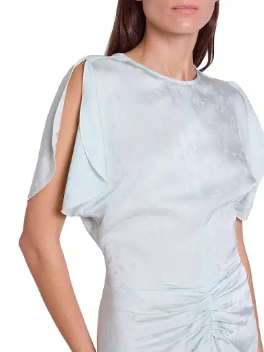 Victoria Beckham Women's Gathered Waist Burnout Velvet Midi-Dress - Aquamarine - Size 0 | Thumbnail 6 Victoria Beckham Women's Gathered Waist Burnout Velvet Midi-Dress - Aquamarine - Size 0 | Thumbnail 6