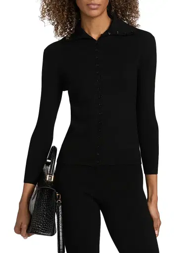 Toteme Women's Fitted Polo Cardigan - Black | Thumbnail 3 Toteme Women's Fitted Polo Cardigan - Black | Thumbnail 3