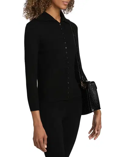 Toteme Women's Fitted Polo Cardigan - Black | Thumbnail 4 Toteme Women's Fitted Polo Cardigan - Black | Thumbnail 4