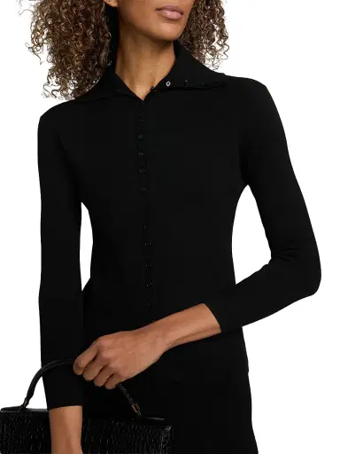 Toteme Women's Fitted Polo Cardigan - Black | Thumbnail 6 Toteme Women's Fitted Polo Cardigan - Black | Thumbnail 6