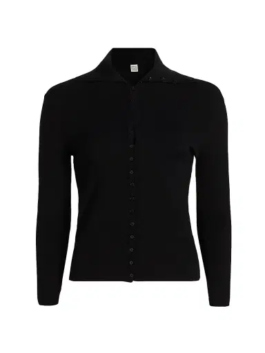 Toteme Women's Fitted Polo Cardigan - Black | Thumbnail 1 Toteme Women's Fitted Polo Cardigan - Black | Thumbnail 1