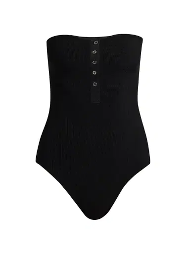Toteme Women's Rib-Knit Strapless One-Piece Swimsuit - Black | Thumbnail 1 Toteme Women's Rib-Knit Strapless One-Piece Swimsuit - Black | Thumbnail 1