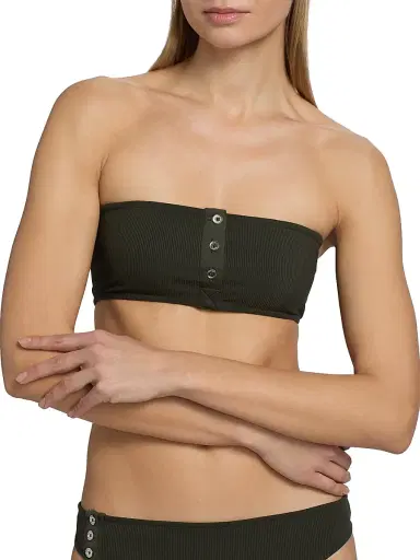 Toteme Women's Rib-Knit Bandeau Bikini Top - Dark Green | Thumbnail 5 Toteme Women's Rib-Knit Bandeau Bikini Top - Dark Green | Thumbnail 5