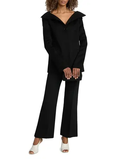 Toteme Women's Open Collar Wool Jacket - Black | Thumbnail 2 Toteme Women's Open Collar Wool Jacket - Black | Thumbnail 2