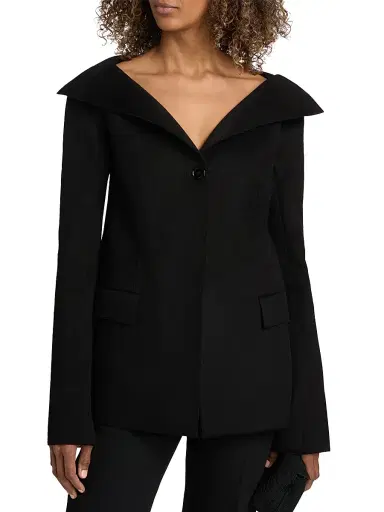 Toteme Women's Open Collar Wool Jacket - Black | Thumbnail 3 Toteme Women's Open Collar Wool Jacket - Black | Thumbnail 3