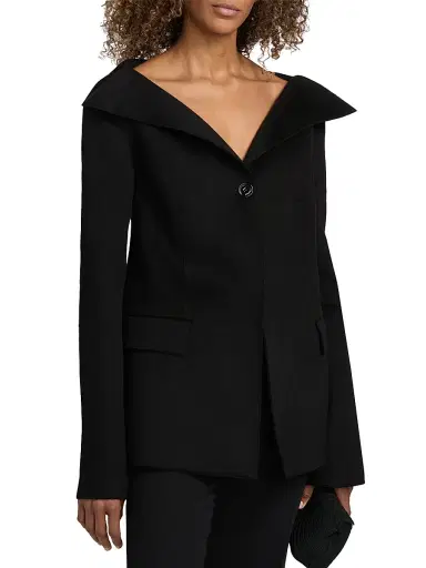 Toteme Women's Open Collar Wool Jacket - Black | Thumbnail 4 Toteme Women's Open Collar Wool Jacket - Black | Thumbnail 4